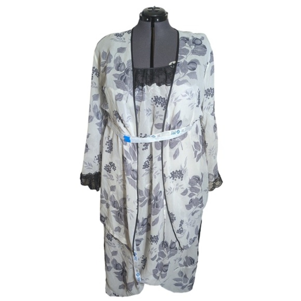 Vintage 90s Patricia Fieldwalker Restored Silk Lace 2Pc long Floral Slip Robe XL